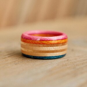 Recycled Skateboard Ring | Blue/Orange/Pink