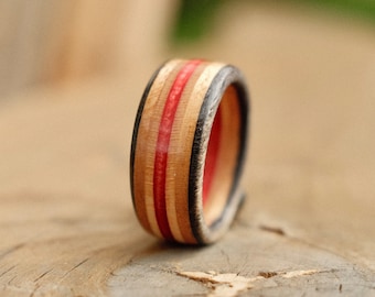 Recycled Skateboard Ring | Black & Red