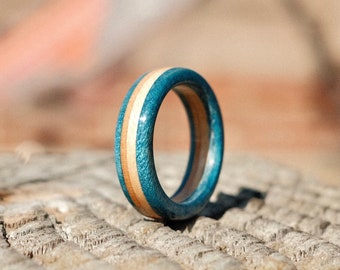 Recycled Skateboard Ring Slim | Ocean Blue