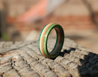 Recycled Skateboard Ring Slim | Blue & Green