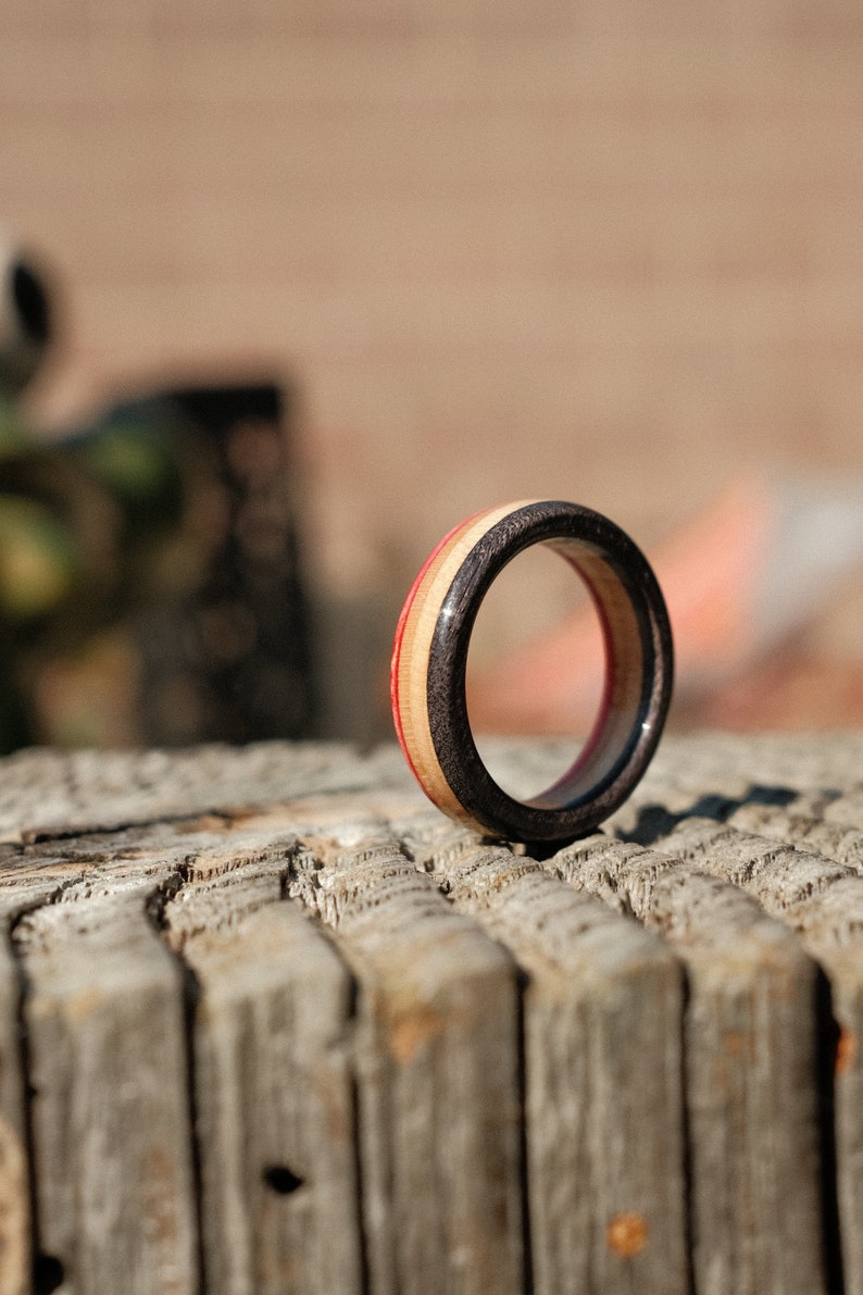 Recycled Skateboard Ring Slim Red & Black image 2