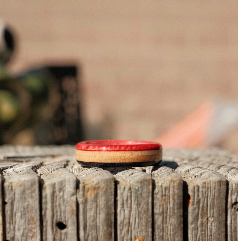 Recycled Skateboard Ring Slim Red & Black image 3