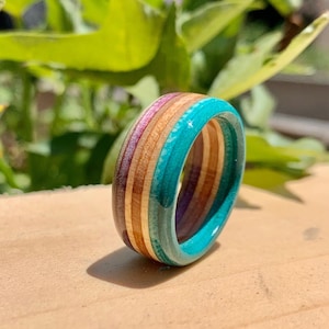 Recycled Skateboard Ring | Blue/Violet/Orange