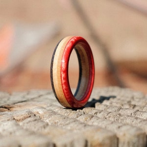 Recycled Skateboard Ring Slim Red & Black image 1