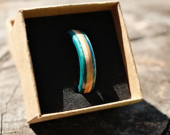 Recycled Skateboard Ring Slim |  Blue