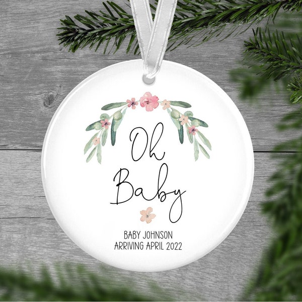 Pregnancy Announcement Ornament - Personalized Baby Ornament - Oh Baby Ornament - Baby Girl Announcement Christmas Announcement - TKW