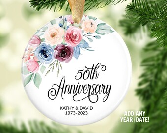 Anniversary Ornament - 50th Anniversary Christmas Ornament - Wedding Anniversary Ornament - 2023 Wedding Anniversary Gift with Floral - GKG