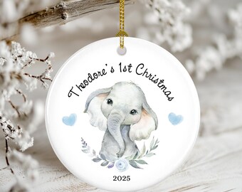 Baby Boy’s 1st Christmas Ornament • Blue Elephant Ornament • Personalized Baby’s First Christmas Keepsake • Newborn Gift