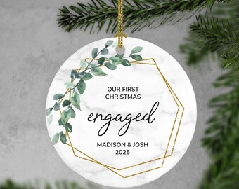 Custom First Christmas Engaged Christmas Ornament  2025 - Our First Christmas Engaged 2025 Ornament - Personalized Engagement Gift