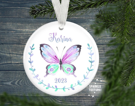 Personalized Rainbow Butterfly Christmas Ornament