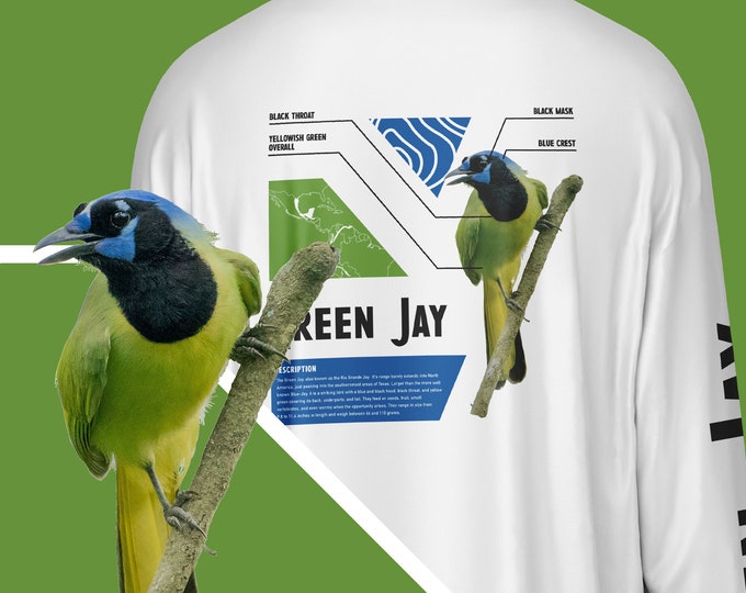 Bird Shirt White Long Sleeve - Green Jay