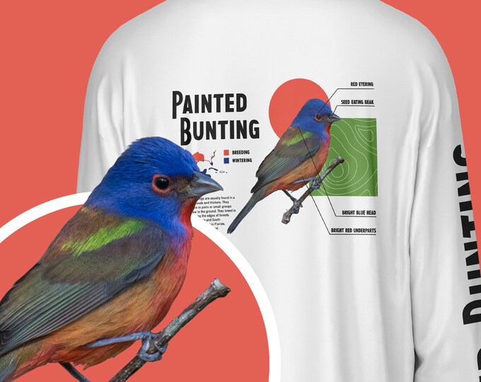 Bird Shirt White Long Sleeve - Painted Bunting