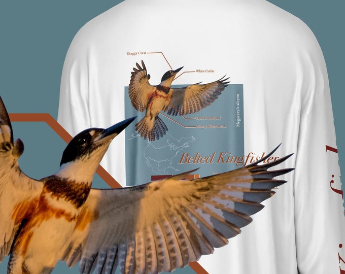 Bird Shirt White Long Sleeve - Belted Kingfisher