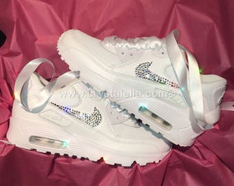 nike air max 90's in white with swarovski silver crystals