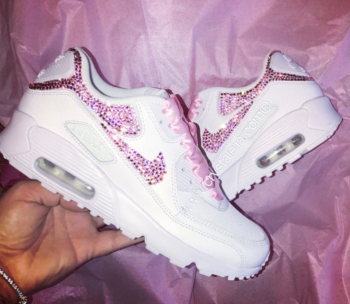 Pink Swarovski Crystal Nike Air Max 90's in White Diamond | Etsy