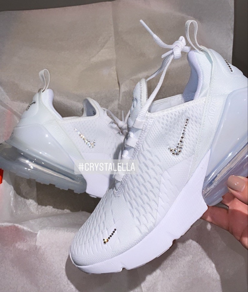 Swarovski White Nike Air Max 270s with Swarovski Silver | Etsy