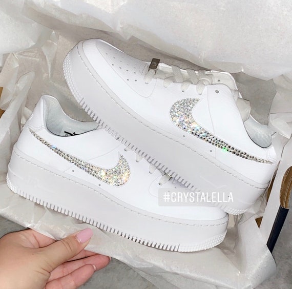 Swarovski Women's Nike Air Force Sage in White Sneakers | Etsy