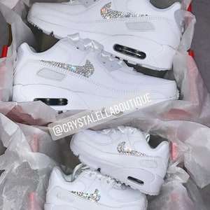 nike air max 90's in white with swarovski silver crystals
