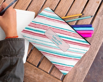 Accessory Pouch: Note to Self Pouch | Gift for them, Gift for her, stripes, pink stripes, make-up pouch, accessories, pencil bag