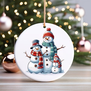 Ceramic Christmas Ornament: Snowman Family of Three
