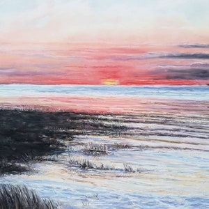 ORIGINAL Pastel Painting - Cape Cod Dawn, Custom-framed