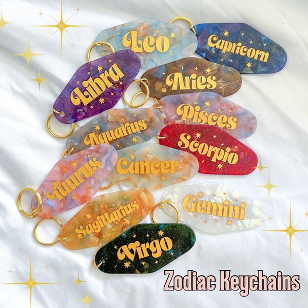 Zodiac Keychain / Motel Astrology Keychain / Zodiac Signs / Astrology Gift / Cute Keychain / Custom Keychain