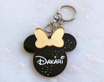 Minnie Mouse Keychain w/ Pixie Dust, Back to School Backpack Keychain,  Disney Theme Party Favors, Disney Inspired Gift Tag, Stocking Stuffer