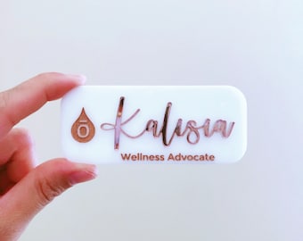 White Acrylic 3D Business Name Tag with Magnet: Custom Painted Logo