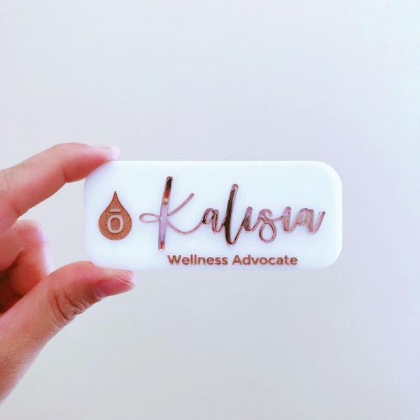 Custom Acrylic 2 Layer Business Name Tags with Magnet, 3D Name Badge, Painted Logo and Business Title, WanderCrafter