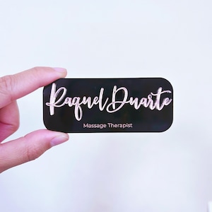 BLACK Custom Acrylic 2 Layer Business Name Tags with Magnet, 3D Name Badge, Painted Logo and Business Title, WanderCrafter