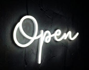 Open Sign Cursive Neon Light | Elegant Script Business Decor with Remote | Cafe Window Display 19" x 9"
