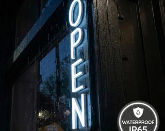 Outdoor Business Open Sign LED Neon IP65 | All-Weather Shop | Commercial Entrance Vertical Light 28" x 7"