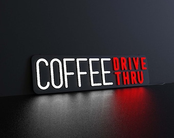 Coffee Drive Through LED Neon Sign 27&quot;x7&quot; White Red Neon Light