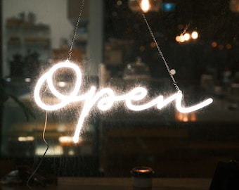 HiNeon Warm White Neon OPEN sign for business 20&quot;x9&quot; Modern LED open sign w/ remote controller
