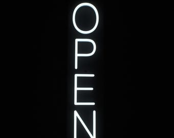 Vertical LED Neon Open Sign | Narrow Space Business Display (28" x 7")