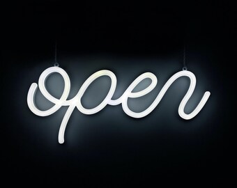 Open Sign LED Neon Script | Seamless Storefront Wall Hanging Light | Vibrant Indoor Window Decoration 15" x 7"
