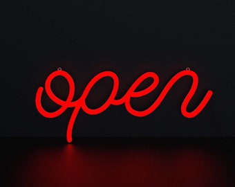 LED Neon Open Sign 15&quot;x6&quot; with Remote: Dimmable Business Window Decor