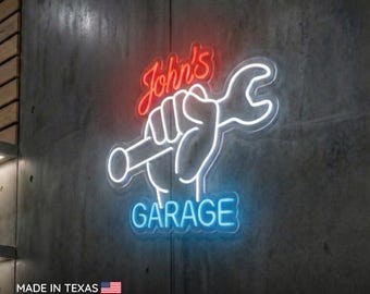 Neon Garage Sign Custom Name | LED Light Man Cave Bar Decor Gift for Dad Grandpa Workshop