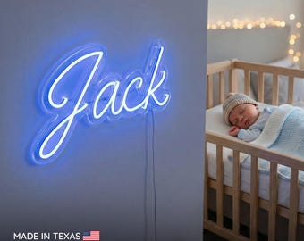 Baby Boy Name Sign for Nursery | Plug & Play LED Neon Wall Decor Blue Room | Birthday, Newborn, Baptism Gift