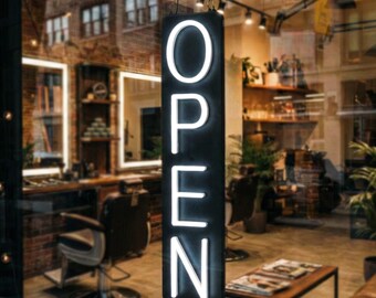 Open Neon Sign for Business Storefront Window Display | Vertical LED Light Wall Hanging | Shop Bar Cafe Decor 28" x 7"