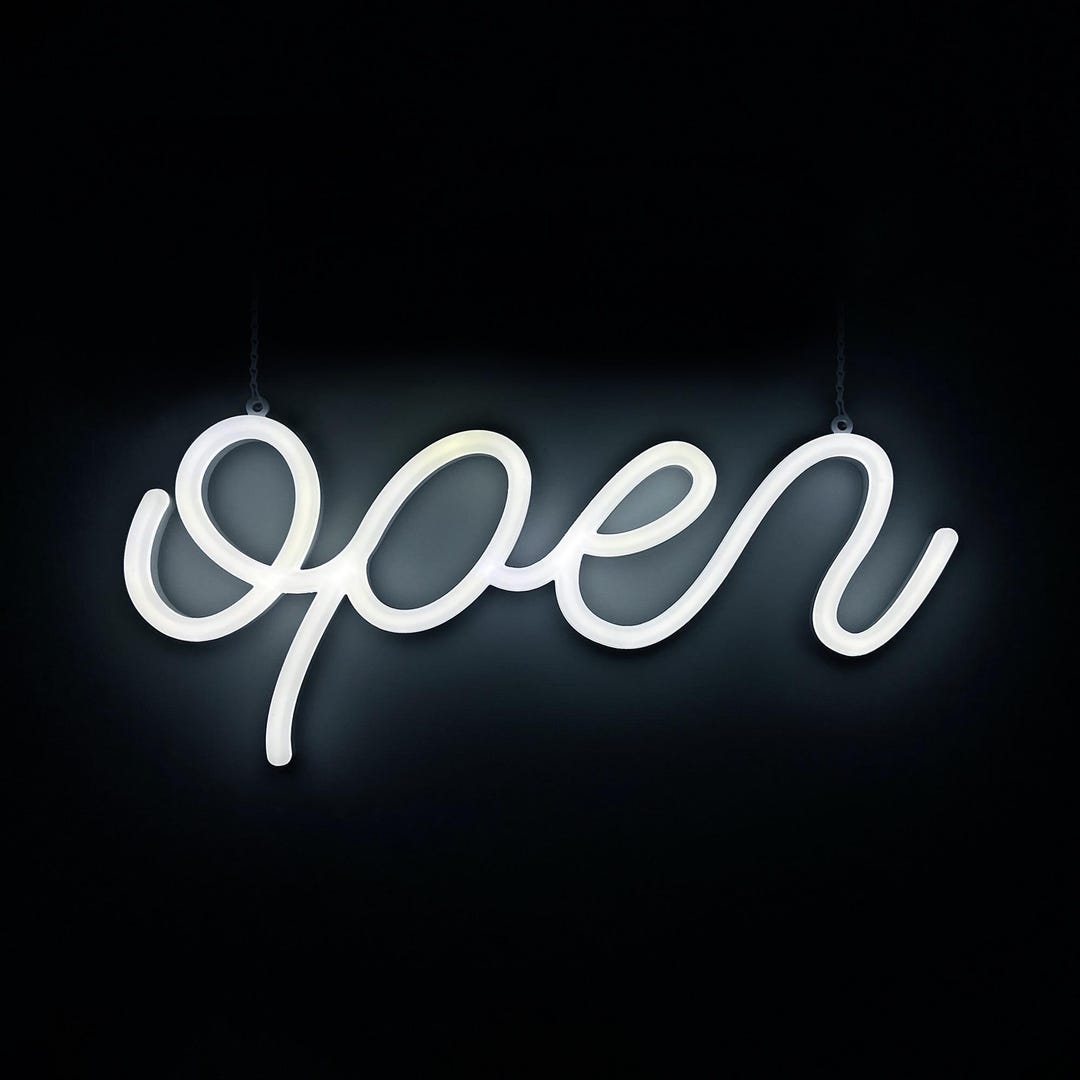 Cursive Script Open LED Neon Sign | Business Decor, Shop Entry Display ...