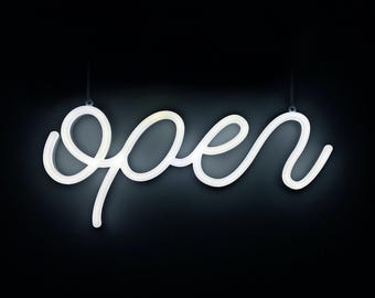 Cursive Script Open LED Neon Sign | Business Decor, Shop Entry Display (15" x 7")