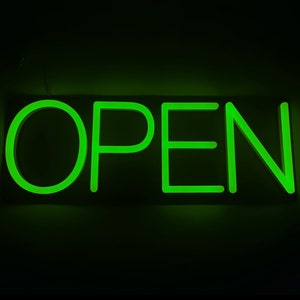 Green LED Neon Open Sign for Business Store 20inx6in Modern Lighted Open Sign w/ remote