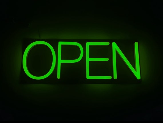 Green LED Neon Open Sign for Business Store 20inx6in Modern 