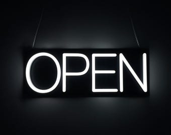 Open Neon Sign With Remote | 18" x 7" LED Light Business Display | Storefront Window Wall Decor
