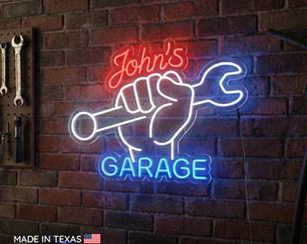 Custom Neon Garage Sign | Personalized LED Man Cave Wall Decor for Dad's Workshop