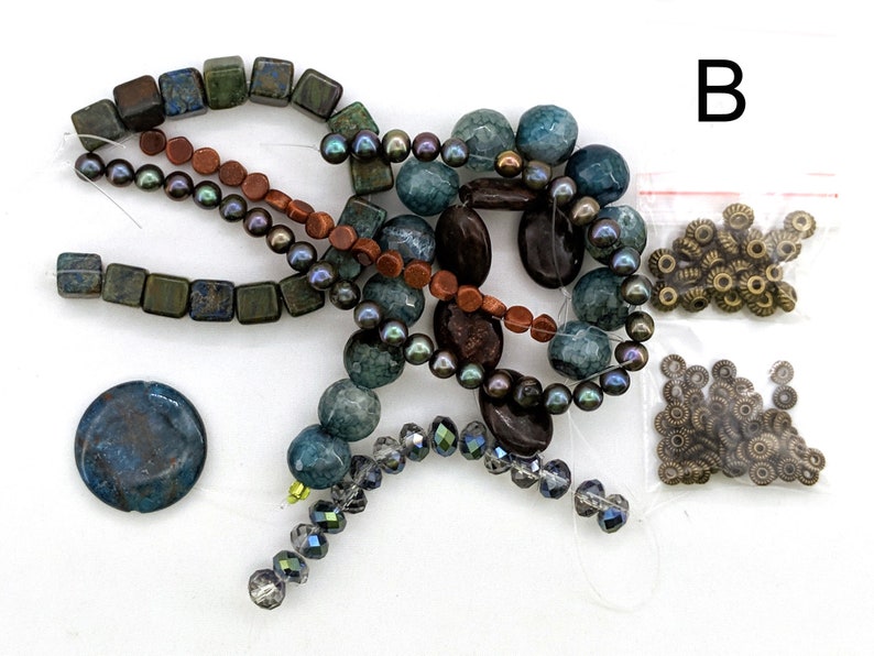 chrysocolla agate bead soup freshwater pearls Neon Blue Apatite focal DIY necklace jewelry kit over 28 inches of beads bronzite