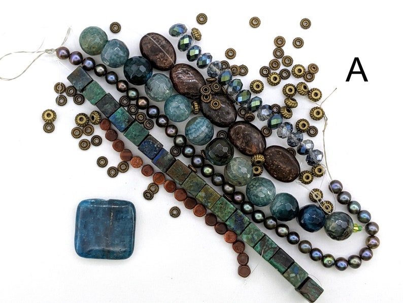 chrysocolla agate bead soup freshwater pearls Neon Blue Apatite focal DIY necklace jewelry kit over 28 inches of beads bronzite