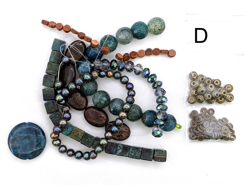 chrysocolla agate bead soup freshwater pearls Neon Blue Apatite focal DIY necklace jewelry kit over 28 inches of beads bronzite