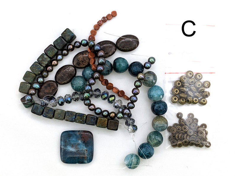 chrysocolla agate bead soup freshwater pearls Neon Blue Apatite focal DIY necklace jewelry kit over 28 inches of beads bronzite